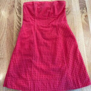White House Black Market Red Eyelet Strapless Dress with Pockets